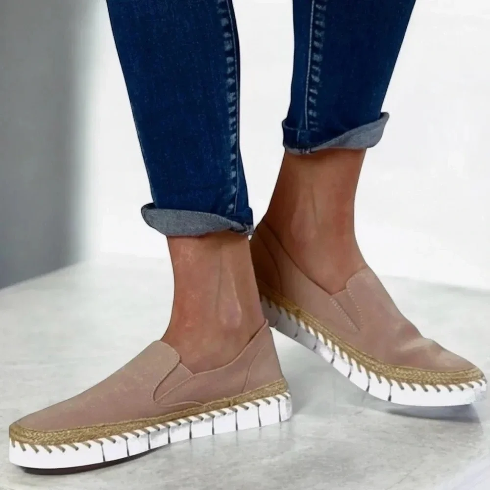 Crevo Skyla Palm Espadrille Deck Shoes Suede Slip On Loafers Tan